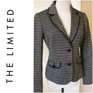 NWOT BLAZER TWEED COTTON BLACK WHITE TAILORED COAT XS WOMENS X-SMALL